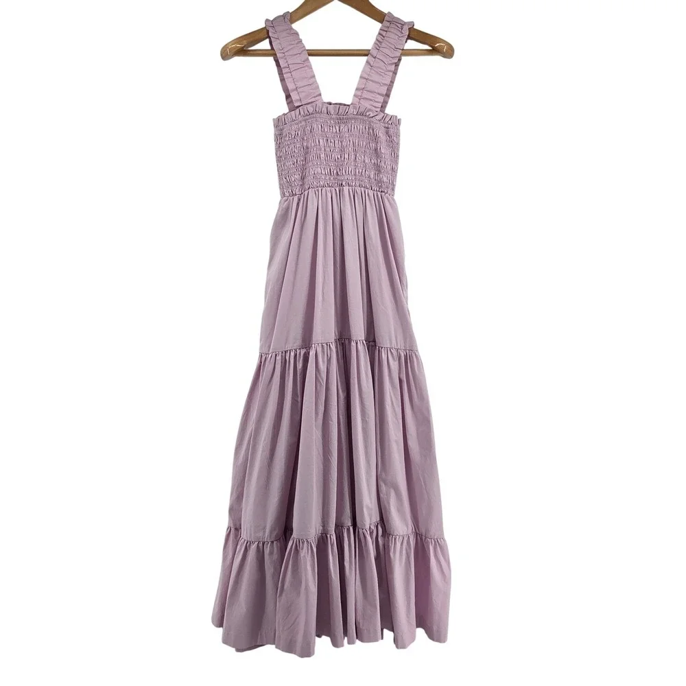 Abercrombie & Fitch‎ Smocked Bodice Easy Maxi Dress XS Lilac Purple Cottagecore